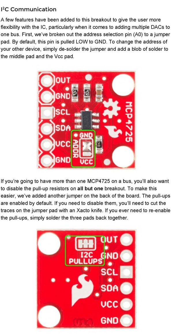 DAC 12-bit 1 kanaal I2C (MCP4725) jumper pads